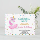 Unicorn ballerina feestuitnodiging kaart (Staand voorkant)