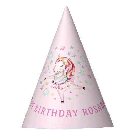 Unicorn Ballerina Girly PInk Birthday Party Feesthoedjes (Voorkant)