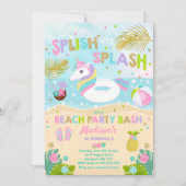Unicorn Beach Party Invitation Unicorn Pool Float Kaart (Voorkant)