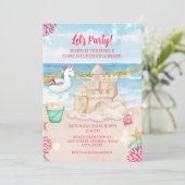 Unicorn Beach Summer Birthday Download Kaart (Staand voorkant)