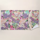 Unicorn Beach Towel | Floral Pattern Strandlaken (Voorkant)