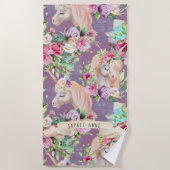 Unicorn Beach Towel | Floral Pattern Strandlaken (Voorkant)