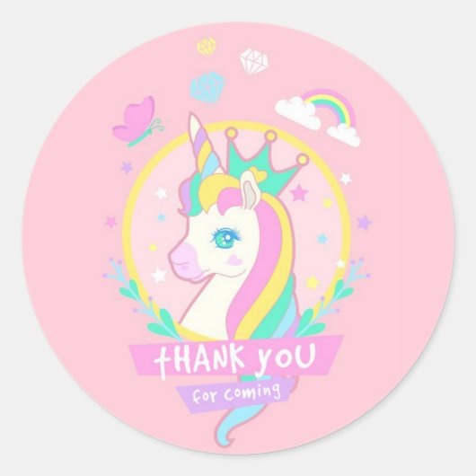Unicorn Bedankt Ronde Sticker (Voorkant)