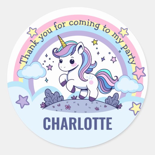 Unicorn Bedankt Ronde Sticker (Voorkant)