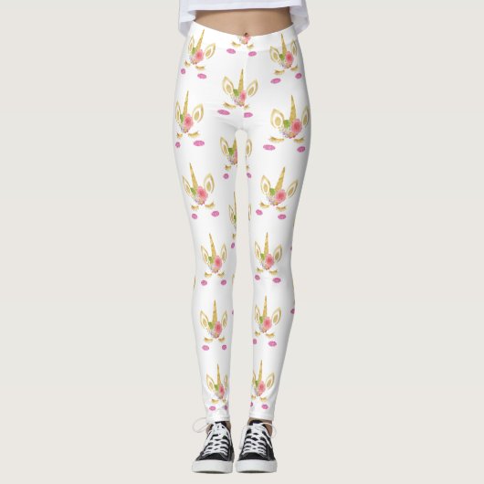 Unicorn bedrukte roze leggings (Voorkant)