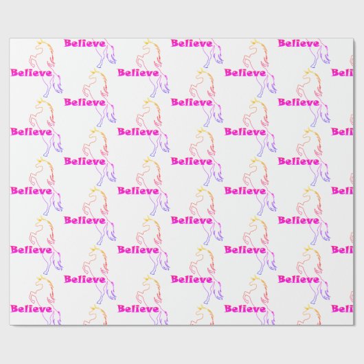 Unicorn Believe design - Glanzend omslagpapier, 30 Cadeaupapier (Vlak)