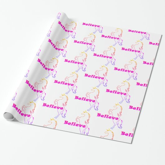 Unicorn Believe design - Glanzend omslagpapier, 30 Cadeaupapier (Uitgerold)