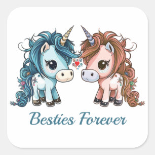 Unicorn Besties Forever Vierkante Sticker