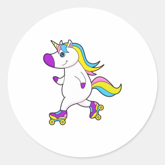 Unicorn bij Gealigneerd schaatsen met schaatsen va Ronde Sticker (Voorkant)