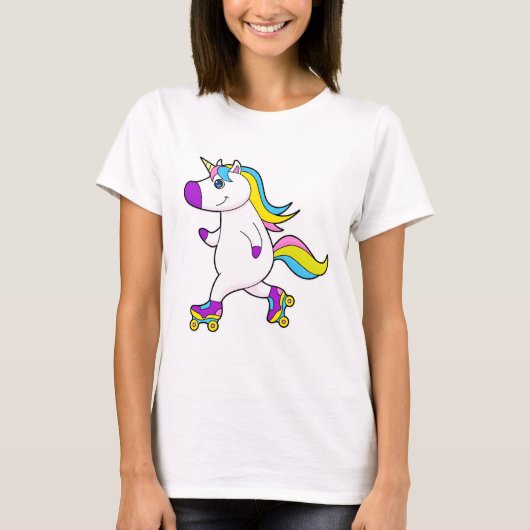 Unicorn bij Gealigneerd schaatsen met schaatsen va T-shirt (Voorkant)