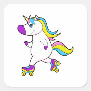 Unicorn bij Gealigneerd schaatsen met schaatsen va Vierkante Sticker
