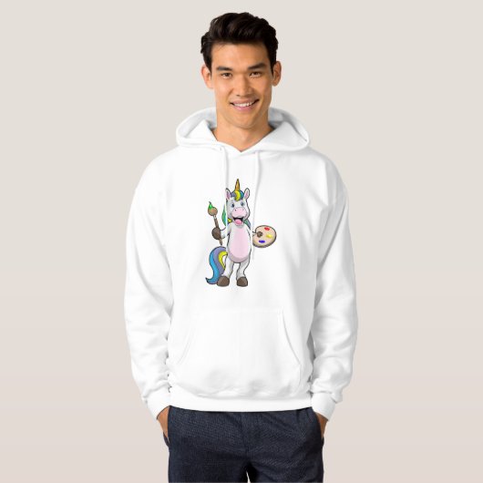 Unicorn bij het Schilderen met Borstel & Kleur Hoodie (Voorkant volledig)