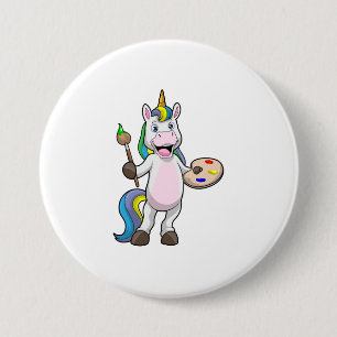 Unicorn bij het Schilderen met Borstel & Kleur Ronde Button 7,6 Cm