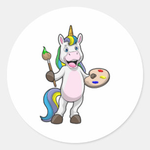 Unicorn bij het Schilderen met Borstel & Kleur Ronde Sticker