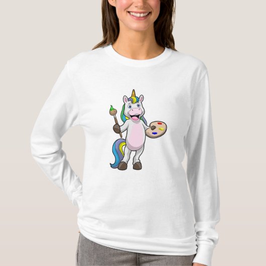 Unicorn bij het Schilderen met Borstel & Kleur T-shirt (Voorkant)