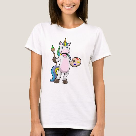 Unicorn bij het Schilderen met Borstel & Kleur T-shirt (Voorkant)