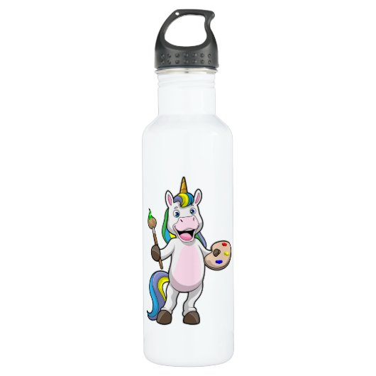Unicorn bij het Schilderen met Borstel & Kleur Waterfles (Voorkant)