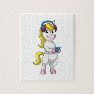Unicorn bij Luister naar Muziek met Hoofdtelefoon Legpuzzel