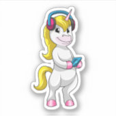 Unicorn bij Luister naar Muziek met Hoofdtelefoon Sticker (Voorkant)