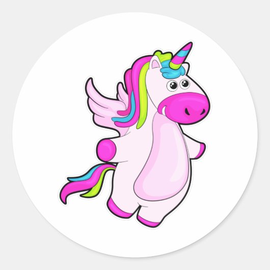 Unicorn bij vliegen ronde sticker (Voorkant)