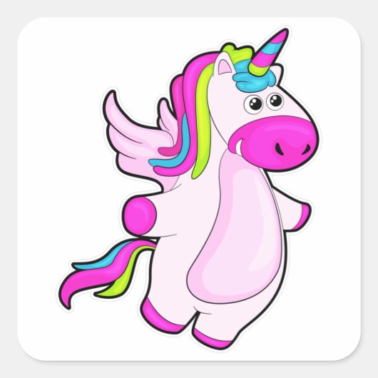 Unicorn bij vliegen vierkante sticker (Voorkant)