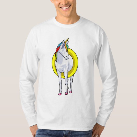 Unicorn bij zwemmen met Swim-ring T-shirt (Voorkant)
