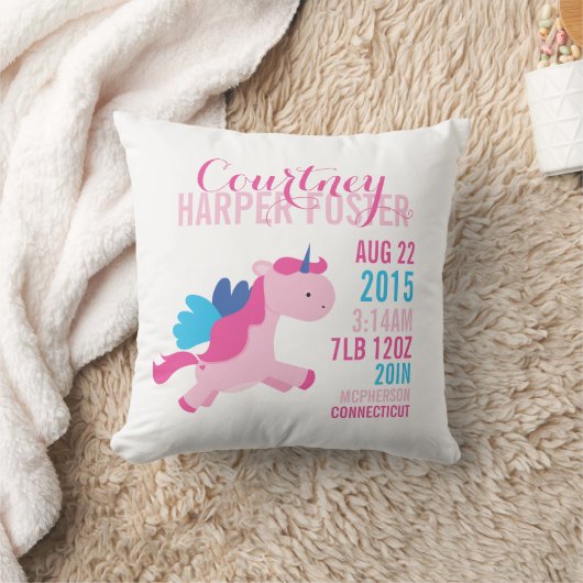 Unicorn Birth Announcement Nursery Pillow Kussen (Deken)