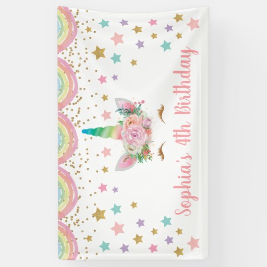 Unicorn Birthday Banner Personalized name (Verticaal)