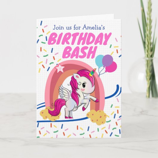 Unicorn Birthday Bash Kaart (Voorkant)