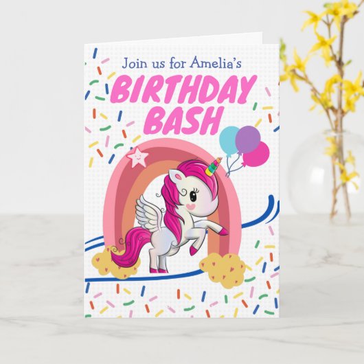 Unicorn Birthday Bash Kaart (Gele Bloem)