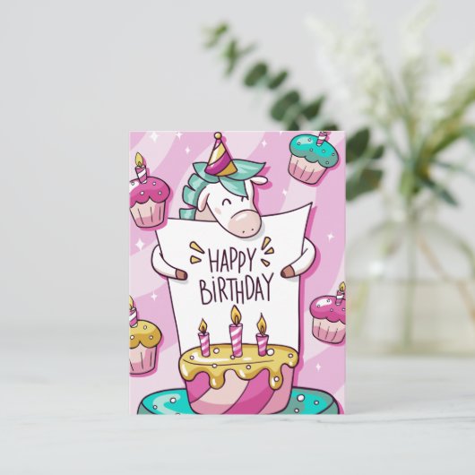 Unicorn Birthday Briefkaart (Staand voorkant)