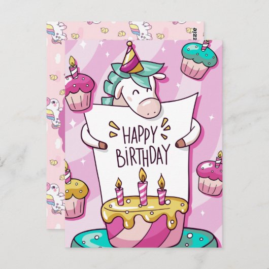 Unicorn Birthday Briefkaart (Voorkant / Achterkant)