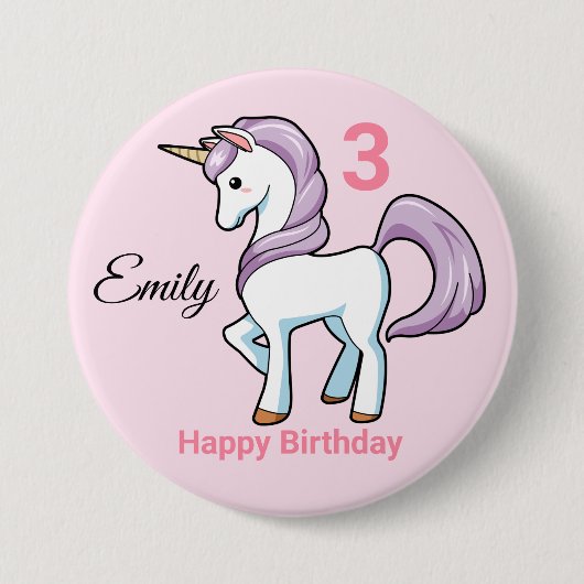 UNICORN Birthday Button Personaliseer de naam van  (Voorkant)