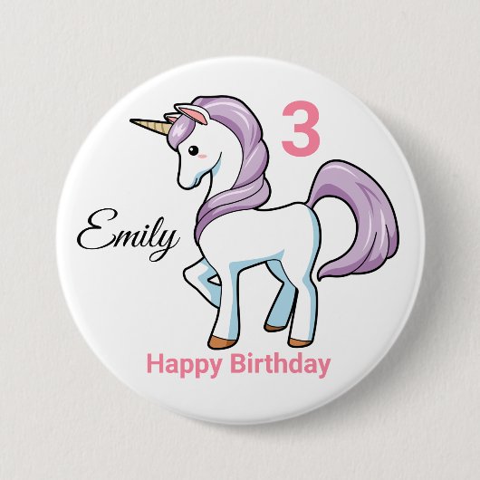 UNICORN Birthday Button Personaliseer naamleeftijd (Voorkant)