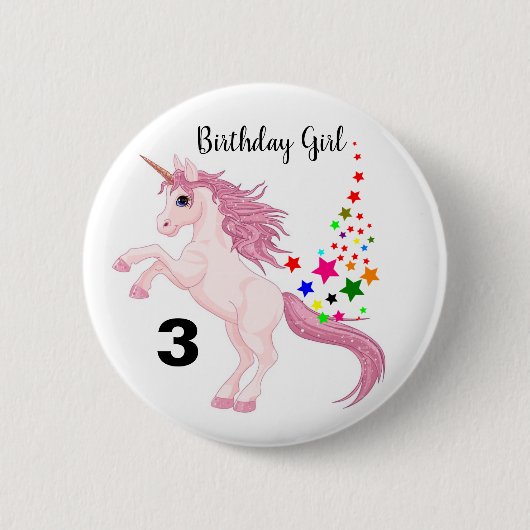 Unicorn Birthday Button Pin Custom AGINA NAME (Voorkant)
