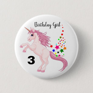 Unicorn Birthday Button Pin Custom AGINA NAME