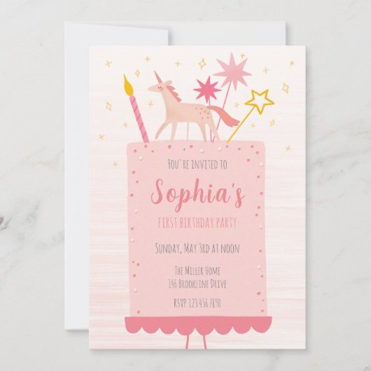 Unicorn Birthday Cake Kaart (Voorkant)