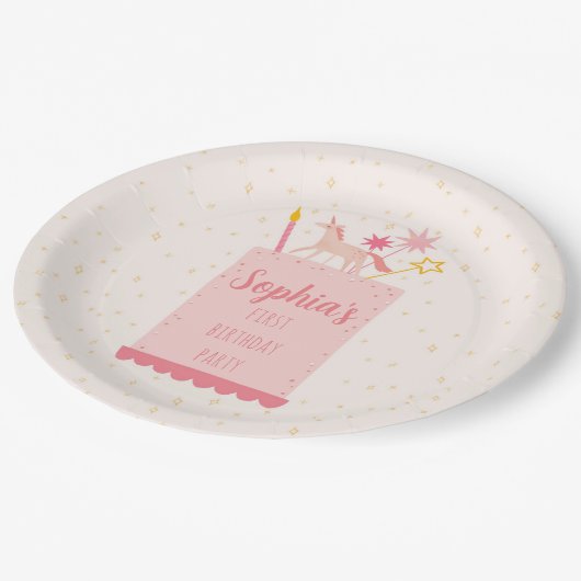 Unicorn Birthday Cake Papieren Bordje (Gekanteld)