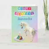 Unicorn Birthday Cake Persoonlijk Happy Birthday Kaart (Voorkant)