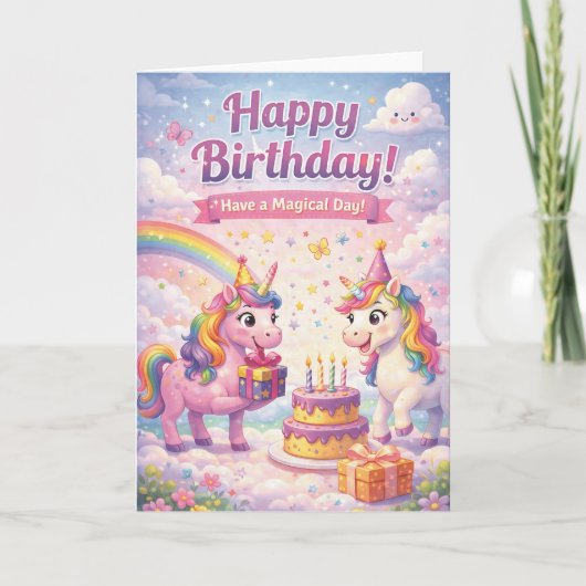 Unicorn Birthday Card for Girls Kaart (Voorkant)