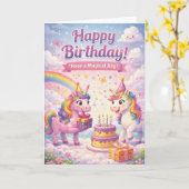 Unicorn Birthday Card for Girls Kaart (Gele Bloem)