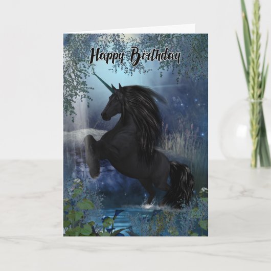 Unicorn Birthday Card, Happy Birthday, Black Celti Kaart (Voorkant)