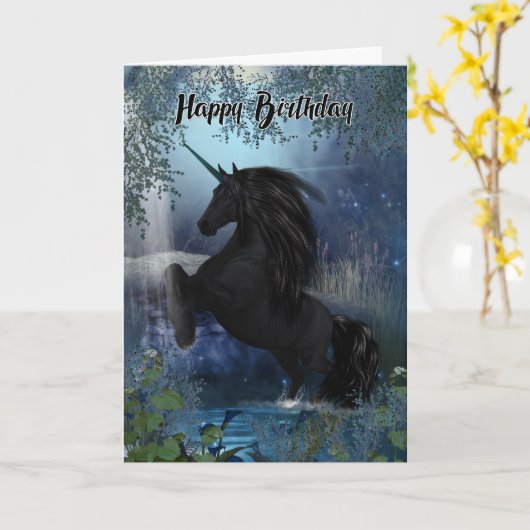 Unicorn Birthday Card, Happy Birthday, Black Celti Kaart (Gele Bloem)