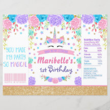 Unicorn Birthday Chip Bag Wrapper Party Favor