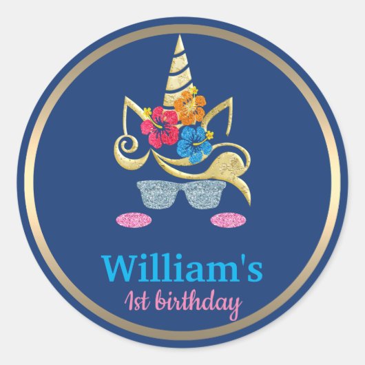 Unicorn Birthday Classic Round Sticker (Voorkant)