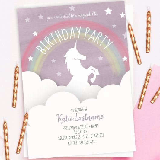 Unicorn Birthday Clouds + Stars Rainbow-Waterverf Kaart