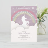 Unicorn Birthday Clouds + Stars Rainbow-Waterverf Kaart (Staand voorkant)