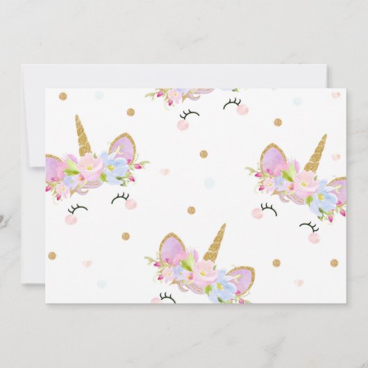 Unicorn Birthday Cute Floral Girls Foto Kaart (Achterkant)