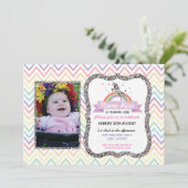 Unicorn Birthday Foto: Nodig Silver Glitter uit Kaart (Staand voorkant)