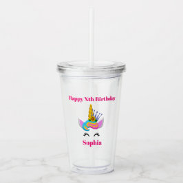 Unicorn Birthday Girl Cute Pink toevoegen Naam Lee Acryl Drinkbeker